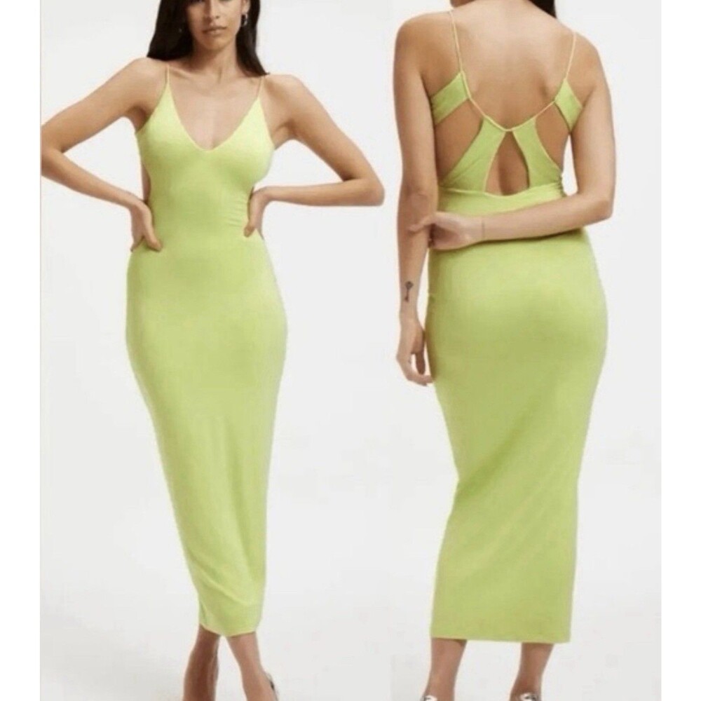 Good American Open Back Cutout Detail Key Lime Midi Dress Womens sz S Stretch